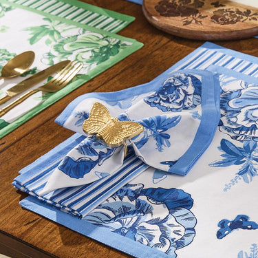 Patricia Heaton Home Florals And Flitters Printed Napkin Blue Set of 12 Park Designs - The Fox Decor